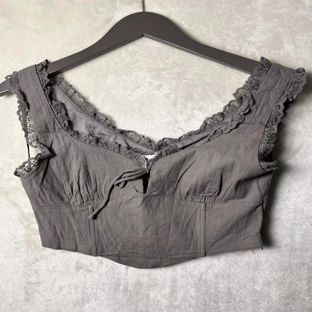 Princess Polly Scarlett Cropped Tank Corset Top Women's Size 10 Gray Lace Grunge